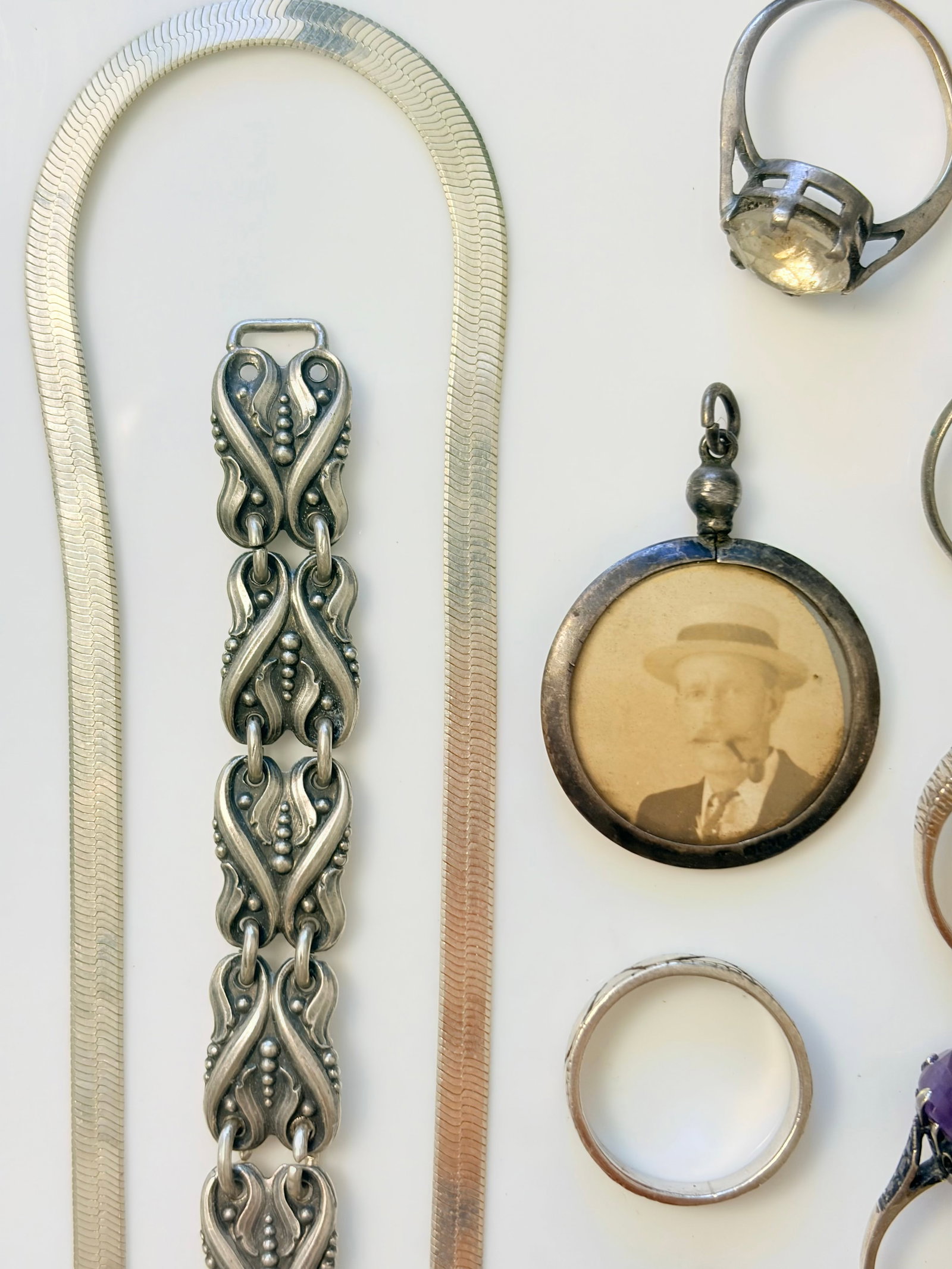 MIXED LOT- SILVER BRACELETS, NECKLACES ETC - 2
