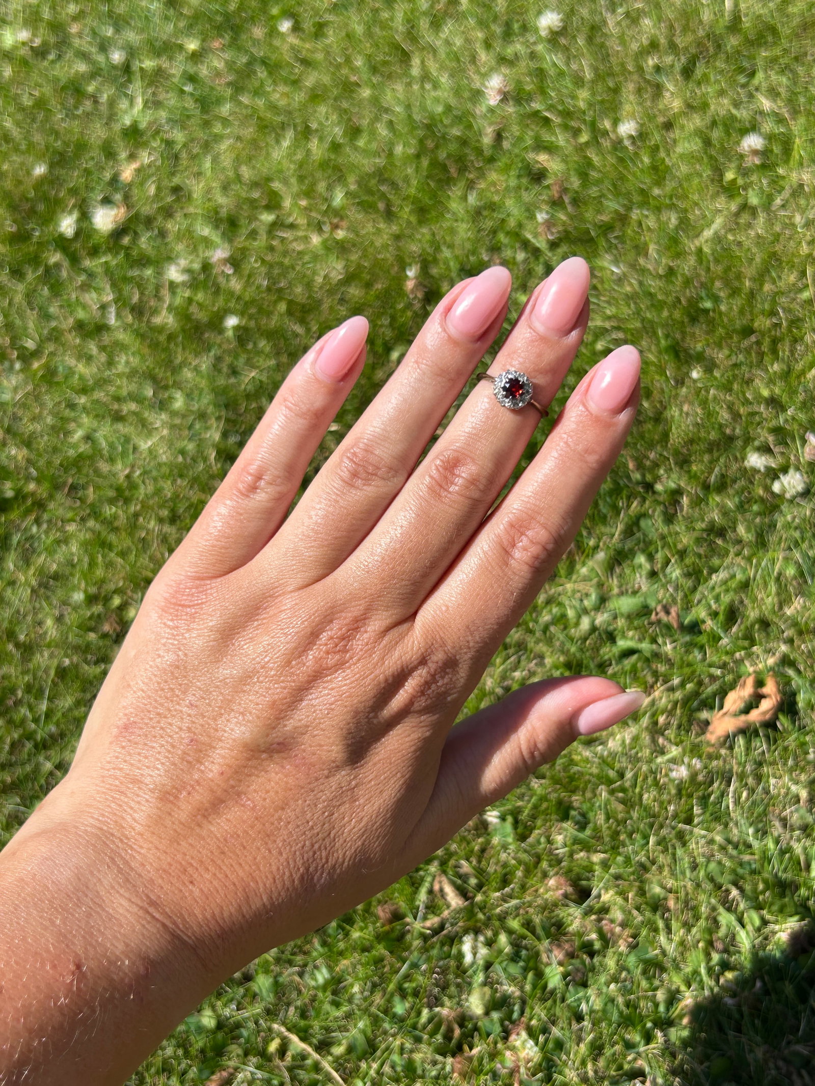 Wonderful 18ct Yellow Gold And Platinum Garnet And Diamond Ring - 8