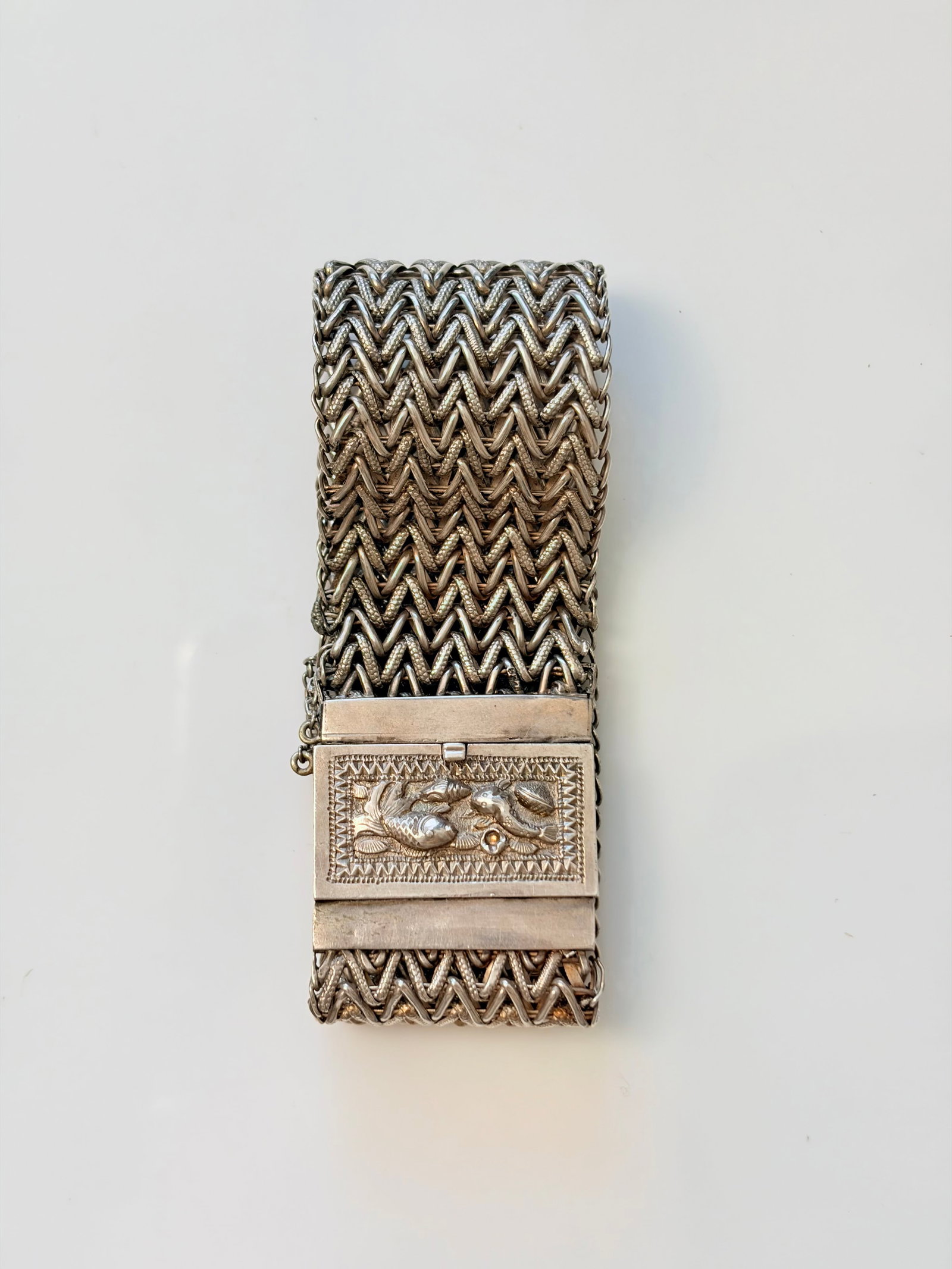 CHUNKY SILVER WIDE BRACELET: CHUNKY SILVER WIDE BRACELET LENGTH- 17CM WEIGHT - 48.79G