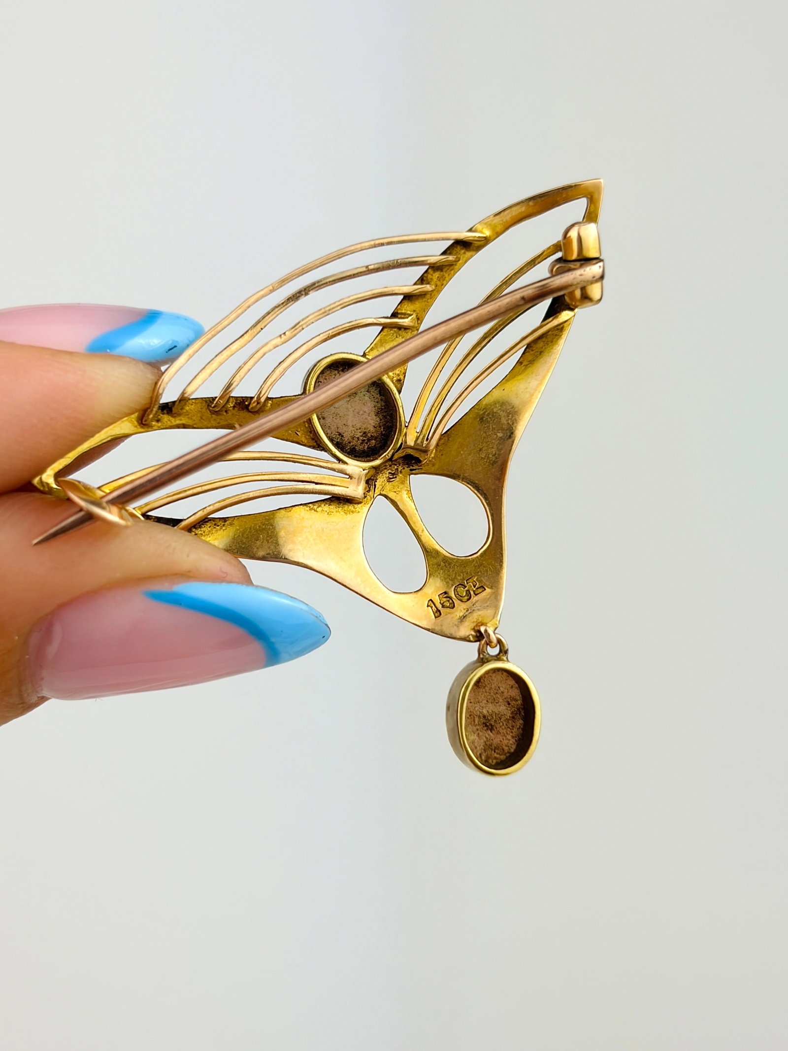 15CT YELLOW GOLD ART NOUVEAU OPAL BROOCH - 3
