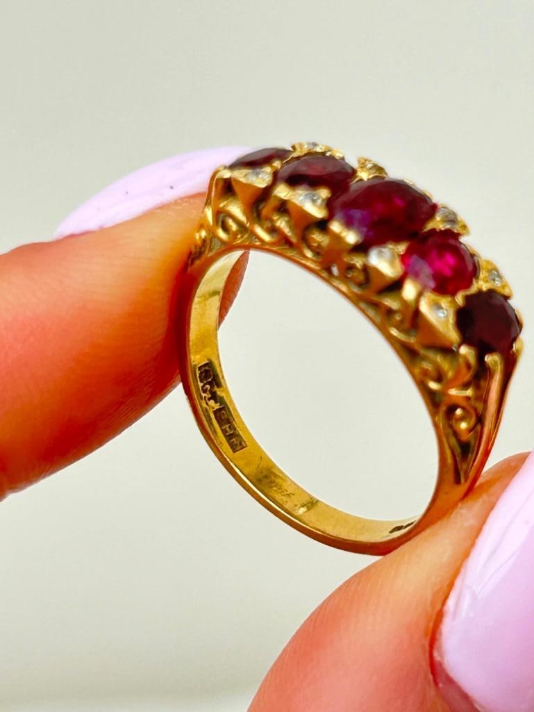 Chunky 18ct Yellow Gold Ruby and Diamond 5 Stone Ring - 8