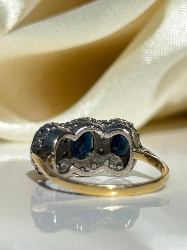 Chunky 18ct Yellow Gold Sapphire and Diamond Triple Cluster Ring - 4