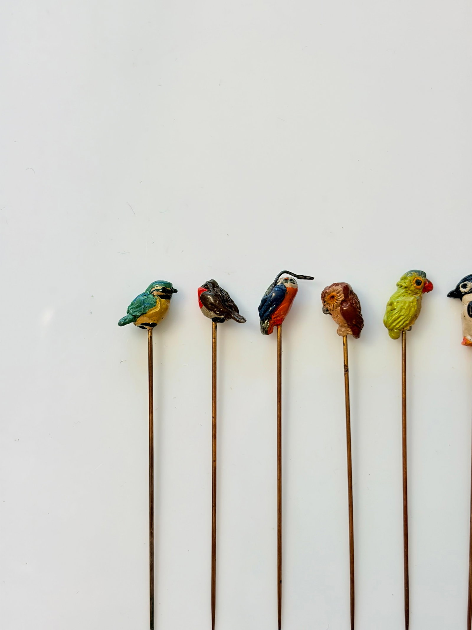 MIXED LOT- ANTIQUE ENAMEL BIRD STICK PIN BROOCHES - 2