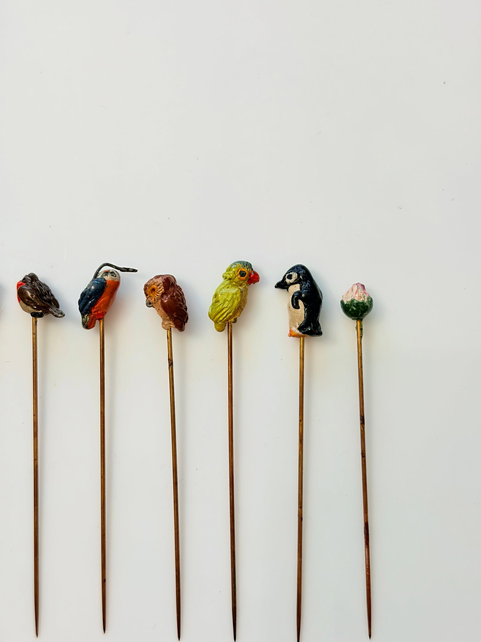 MIXED LOT- ANTIQUE ENAMEL BIRD STICK PIN BROOCHES - 3