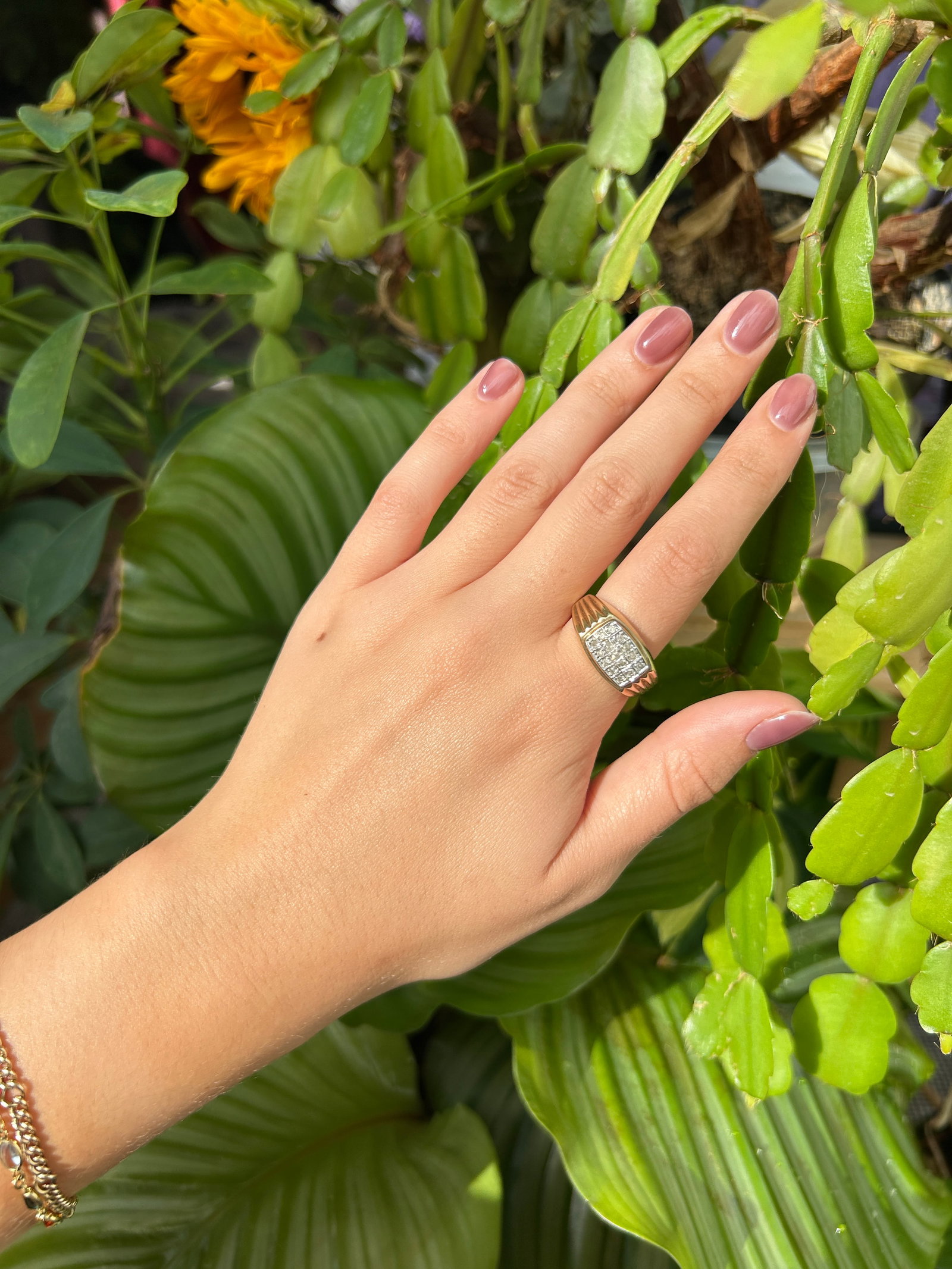 Diamond Square Signet Ring in 9ct Yellow Gold - 8