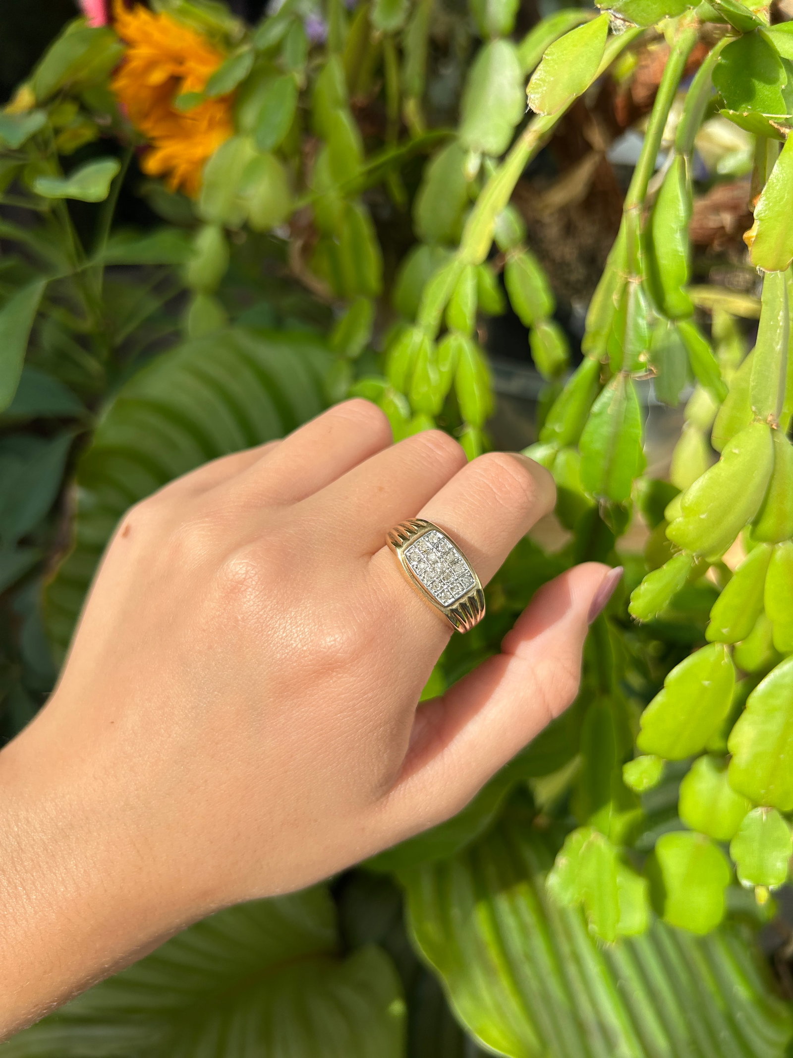 Diamond Square Signet Ring in 9ct Yellow Gold - 9