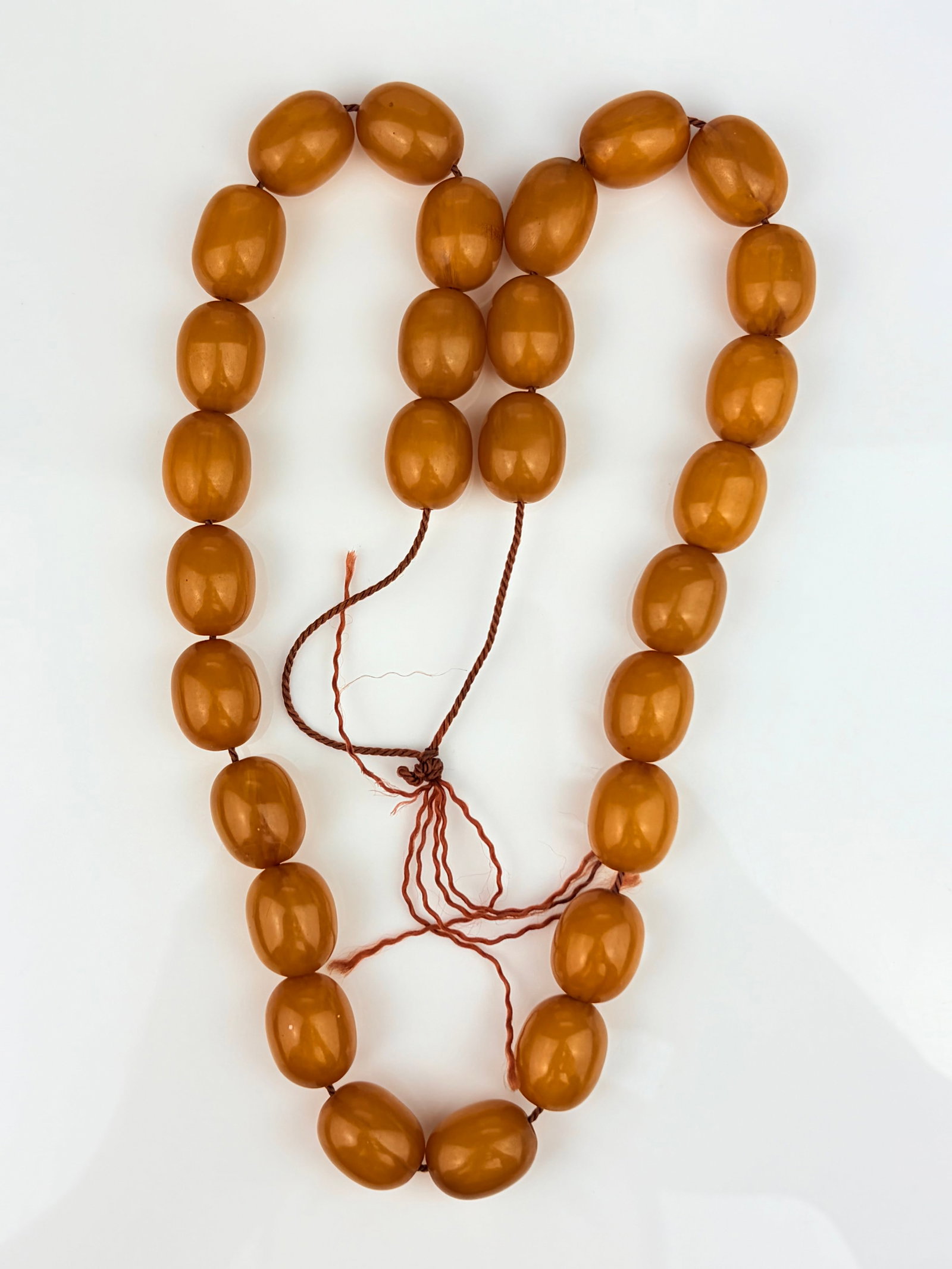 AMBER BAKELITE BEAD NECKLACE NO CLASP - 4
