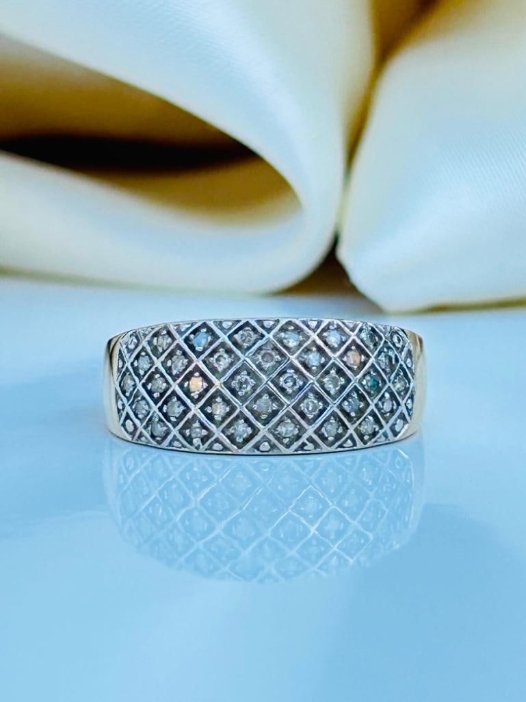 Sweet 9ct Yellow Gold and Diamond Wide Band Ring - 8