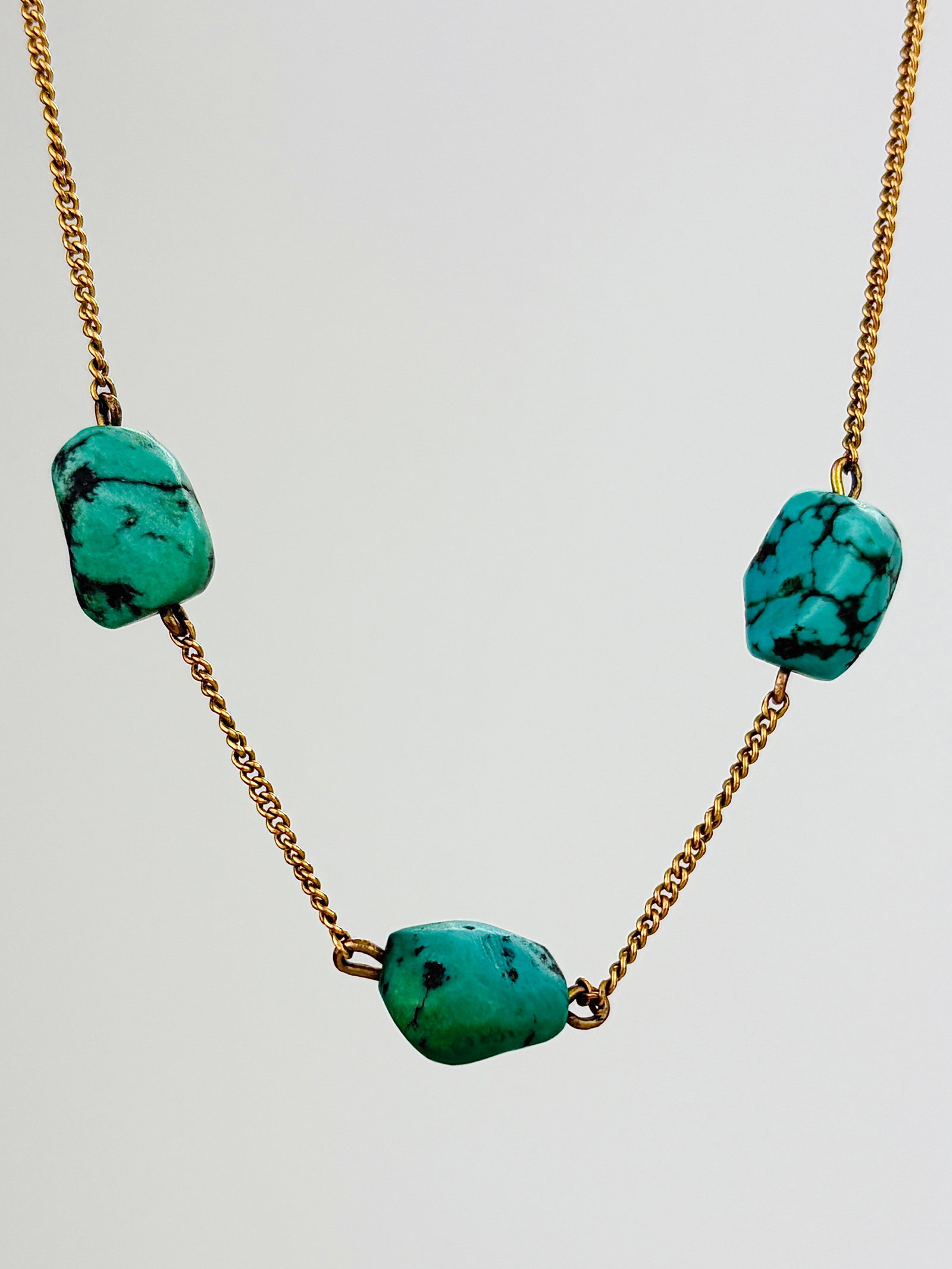 Vintage 9ct Yellow Gold Turquoise Matrix Necklace (1 of 7)