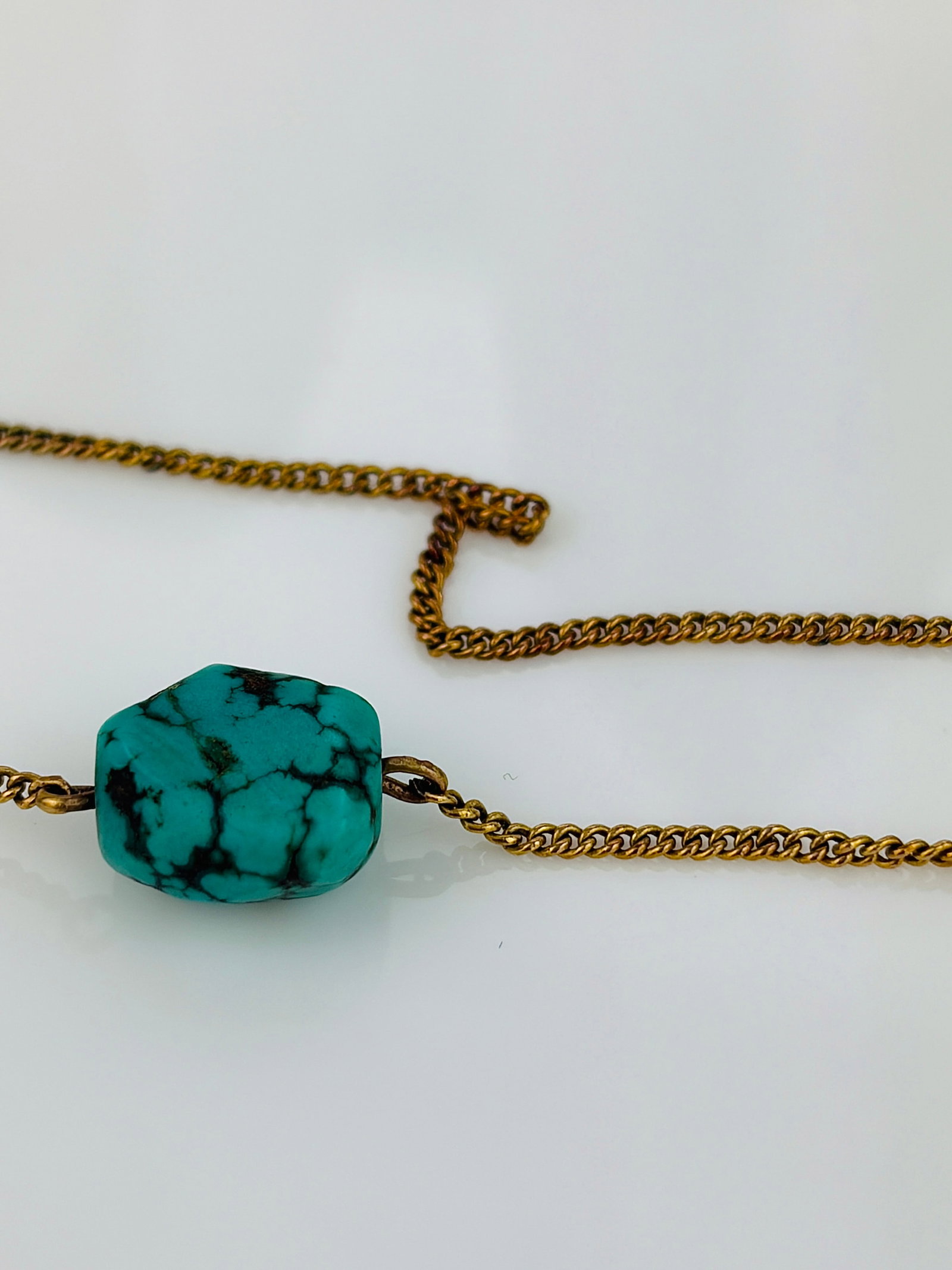 Vintage 9ct Yellow Gold Turquoise Matrix Necklace - 5