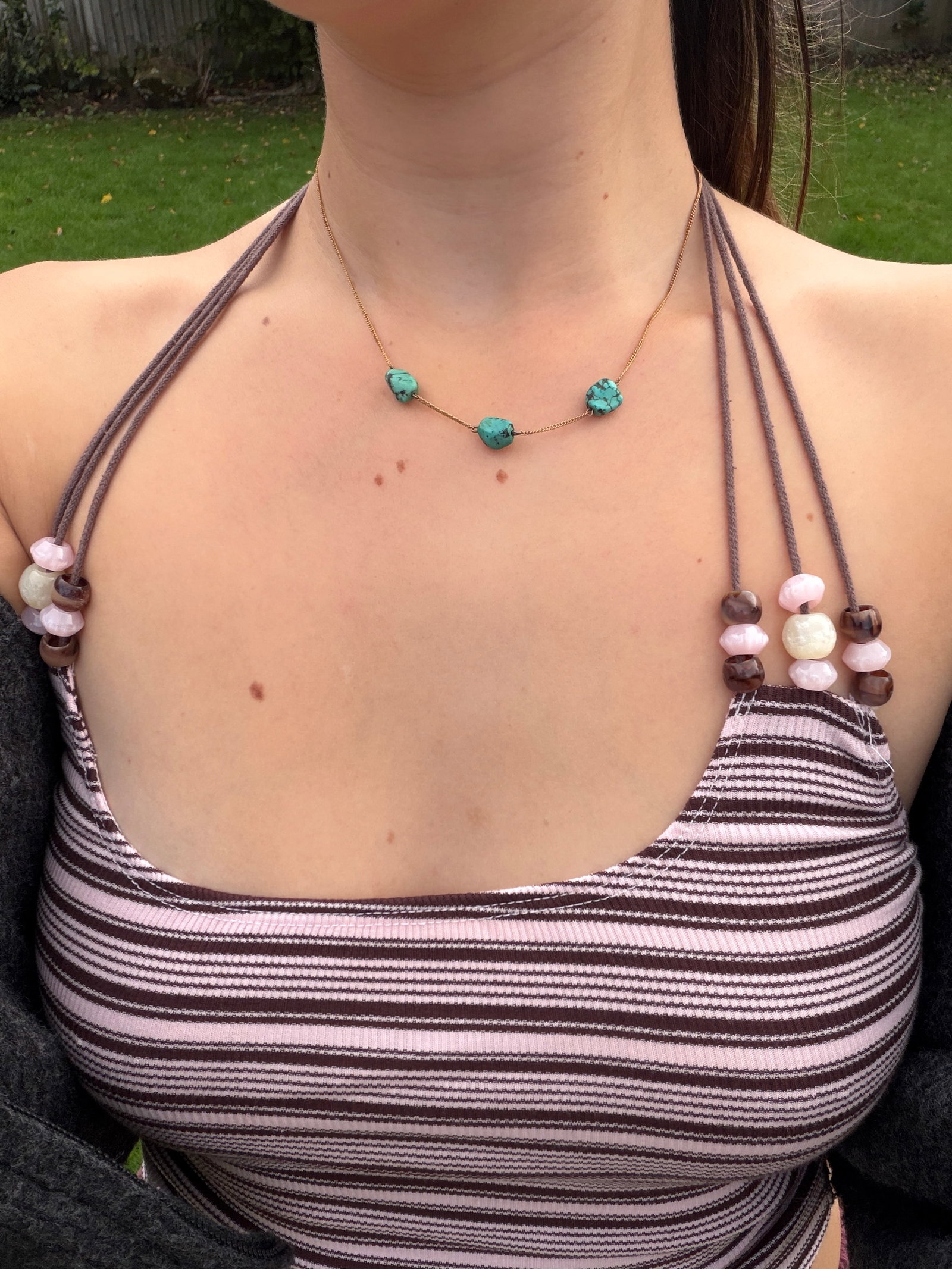 Vintage 9ct Yellow Gold Turquoise Matrix Necklace - 6