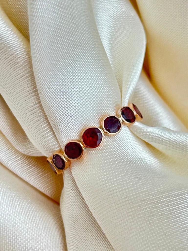 Antique Georgian Era Garnet Full Eternity Band Hoop Ring in Gold: Antique Georgian Era Garnet Full Eternity Band Hoop Ring in Gold the most beautiful glowing garnet eternity!! measurements size UK M1/2 US 61/2 width 3mm weight 1.23g 