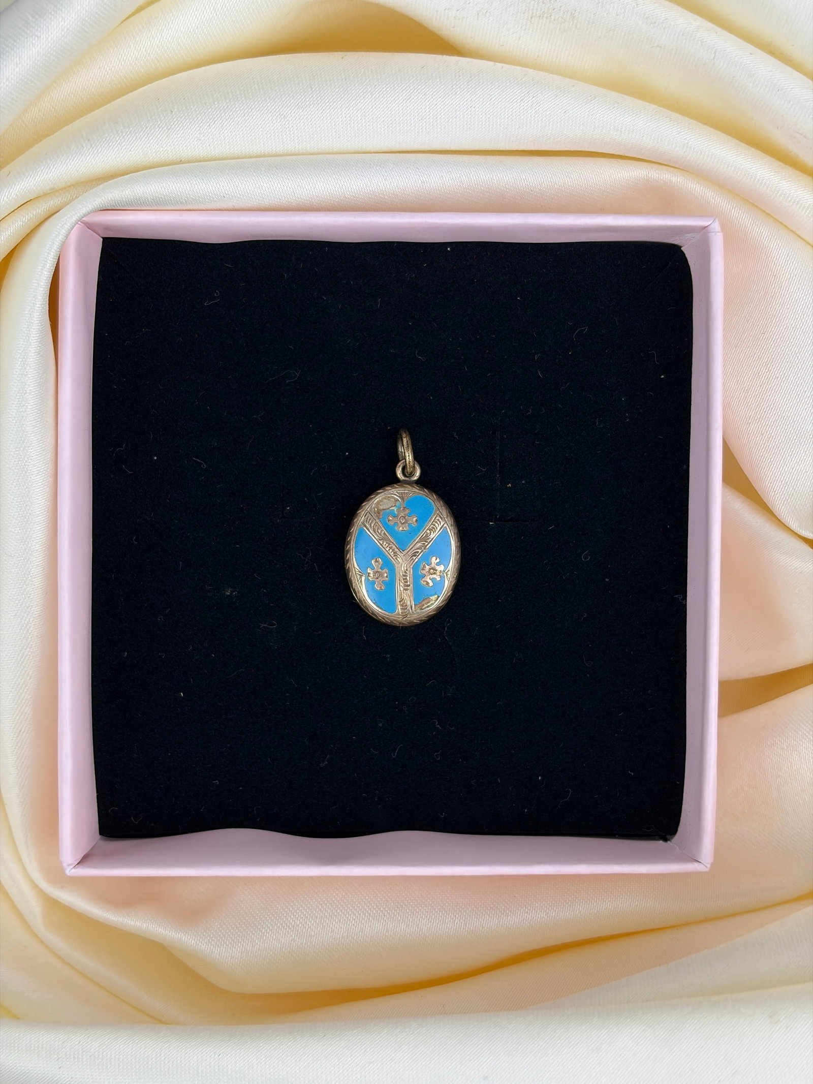 Antique blue enamel locket back pendant - 5