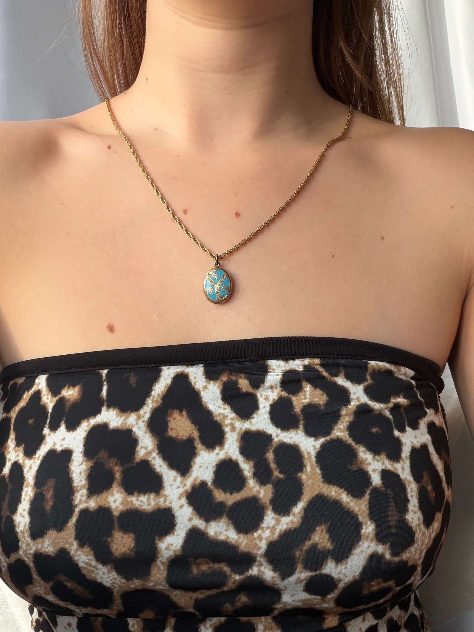Antique blue enamel locket back pendant - 6