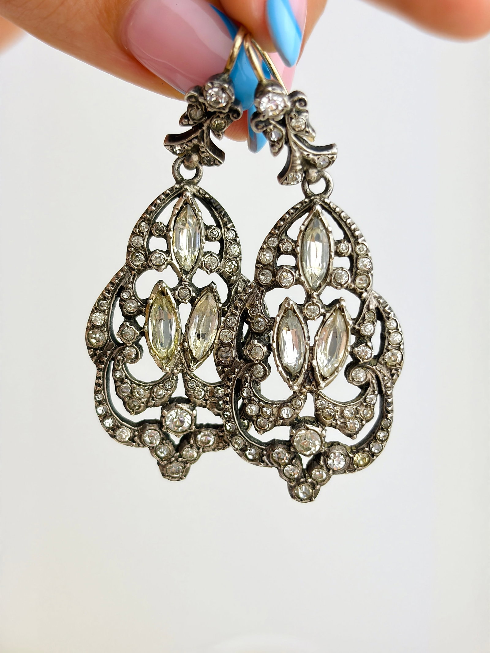 ANTIQUE C.1850 SILVER AND GOLD PASTE DROP EARRINGS (1 of 6)