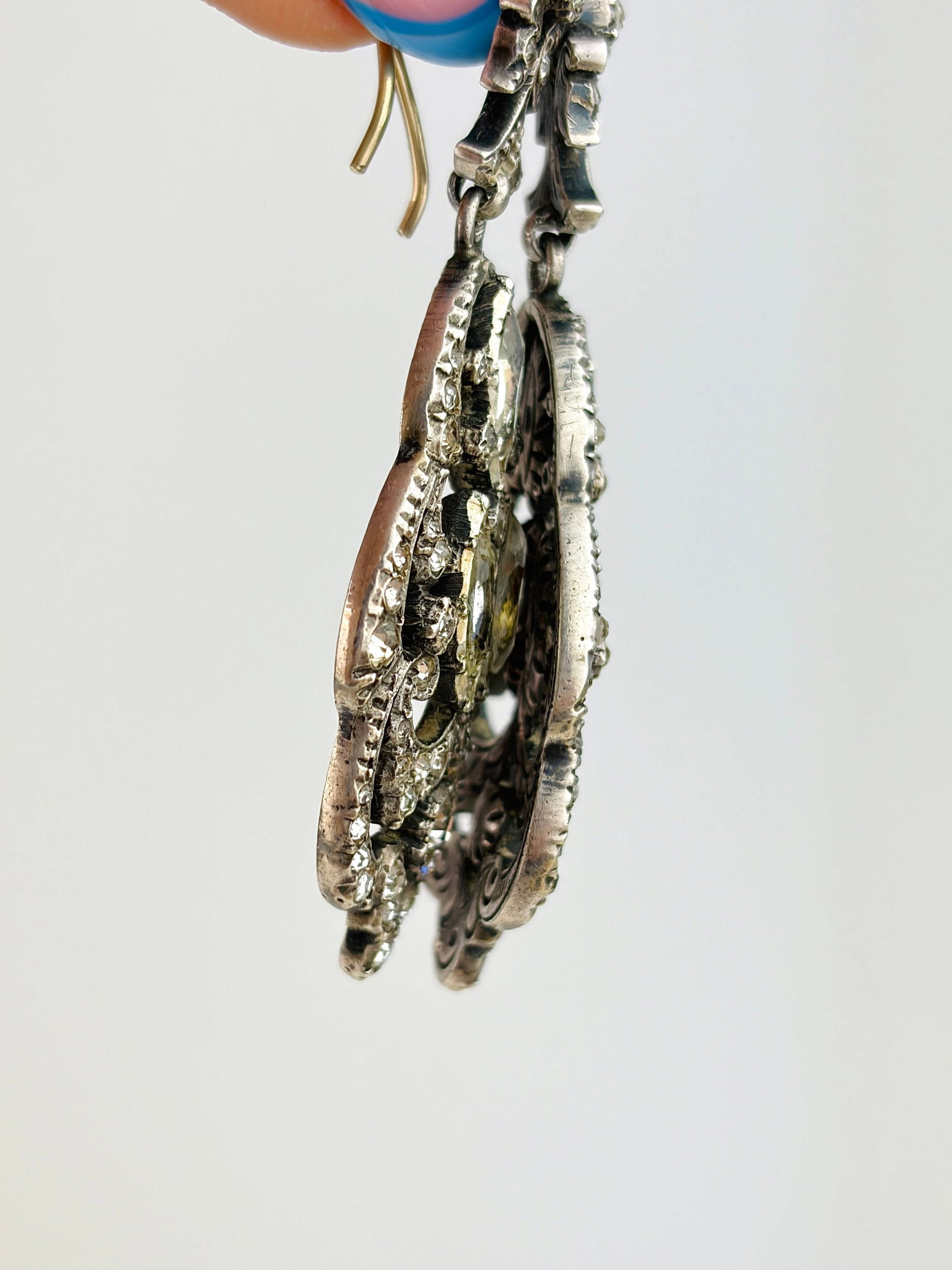 ANTIQUE C.1850 SILVER AND GOLD PASTE DROP EARRINGS - 2