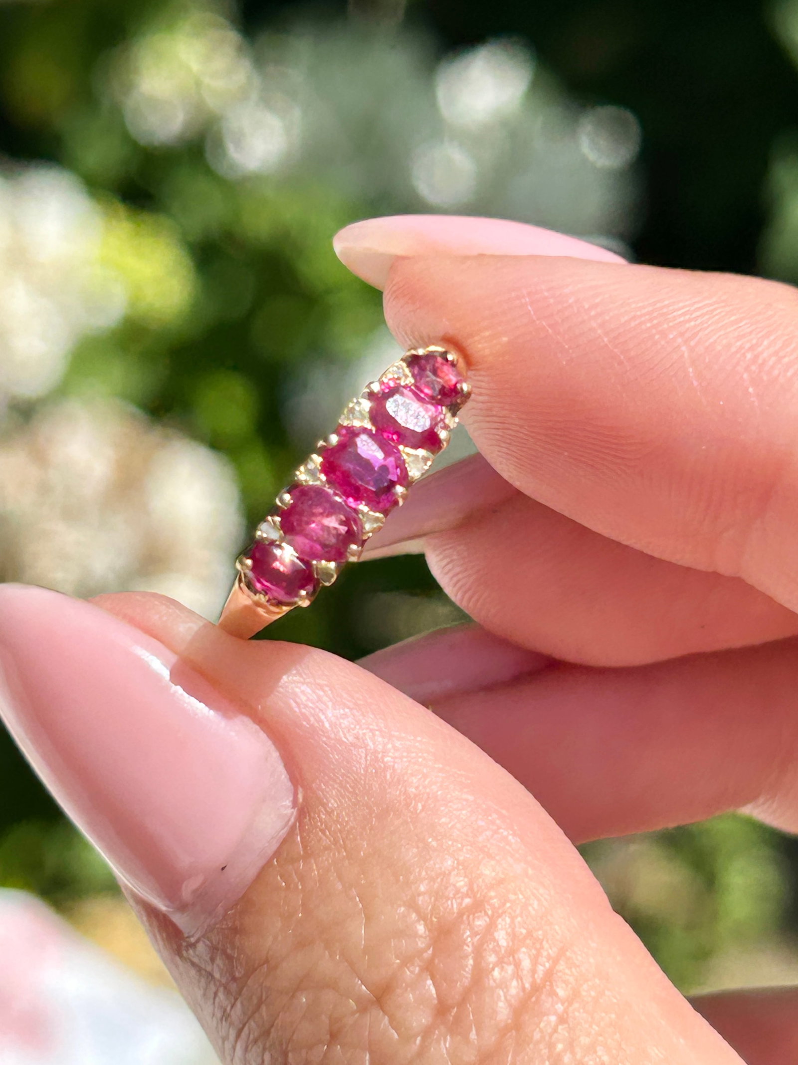 Antique 15ct Gold Ruby & Diamond 5 Stone Ring - 6