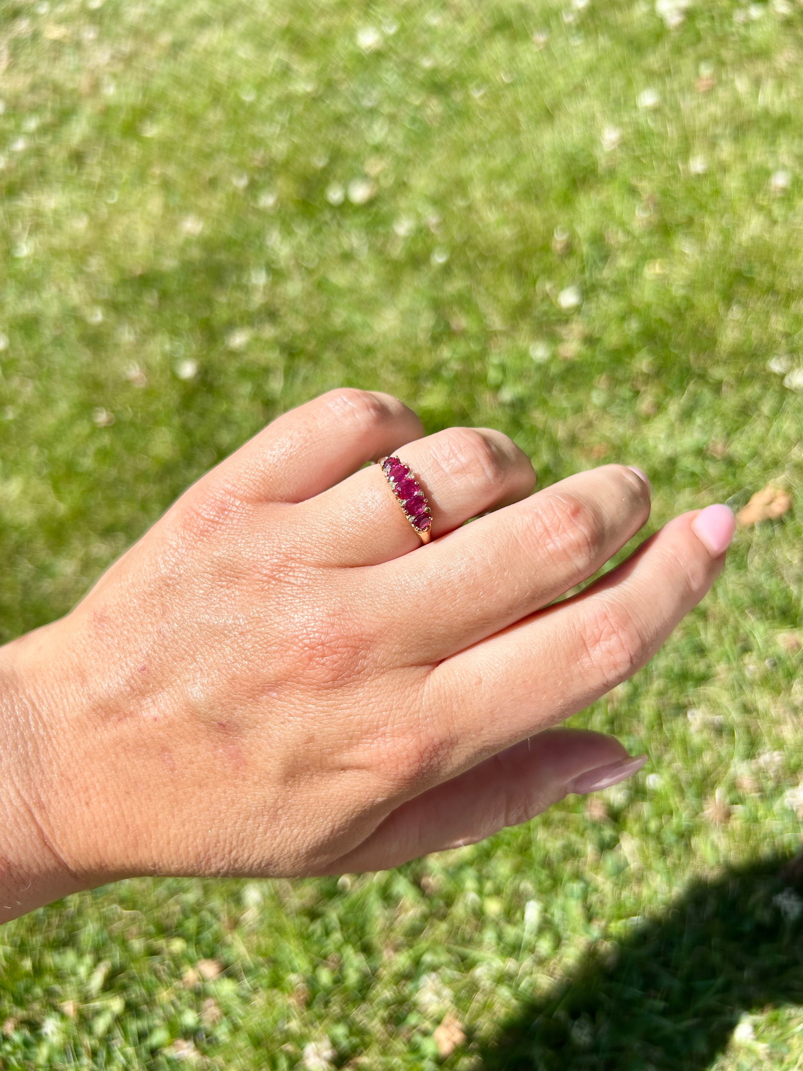 Antique 15ct Gold Ruby & Diamond 5 Stone Ring - 8