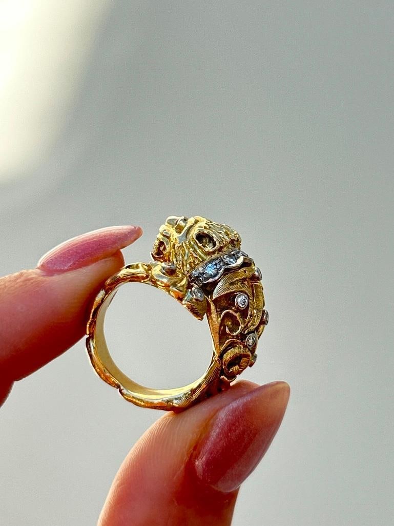 Unusual Heavy 18ct Yellow Gold Diamond and Ruby “Zolotas” Lion Ring - 12