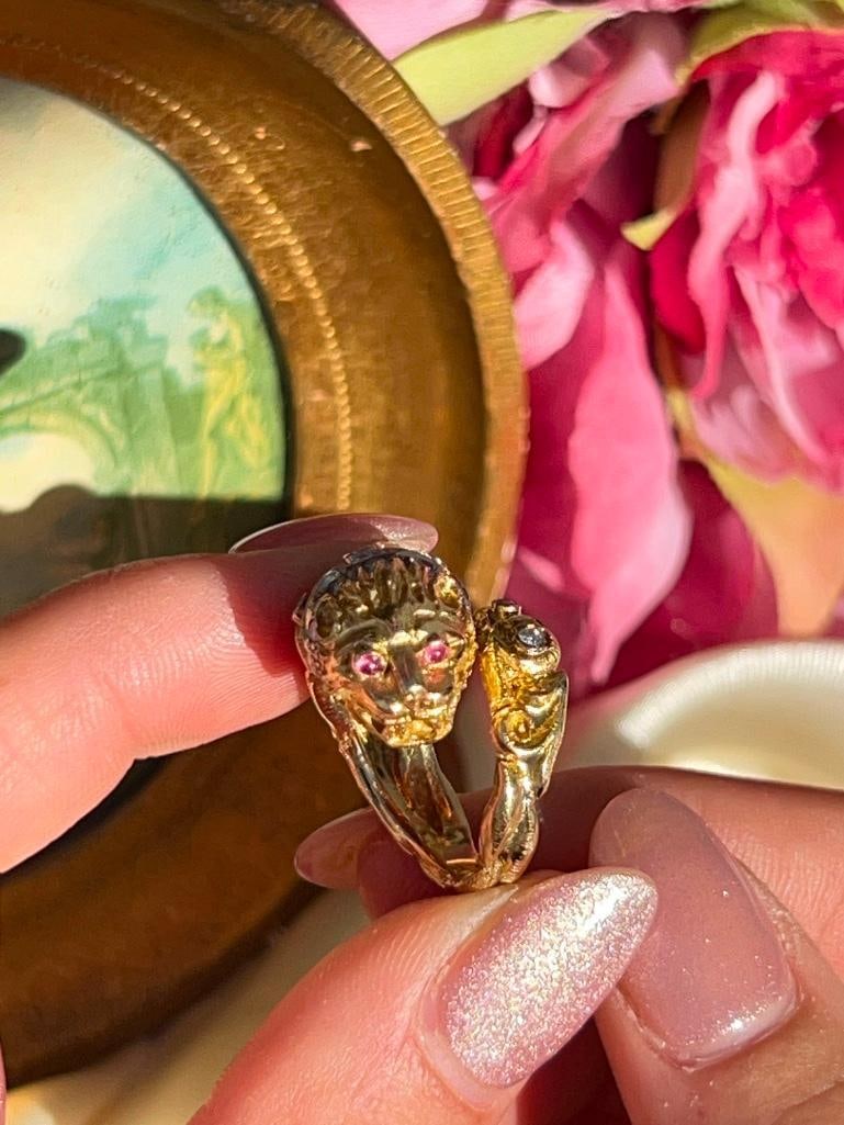 Unusual Heavy 18ct Yellow Gold Diamond and Ruby “Zolotas” Lion Ring - 13