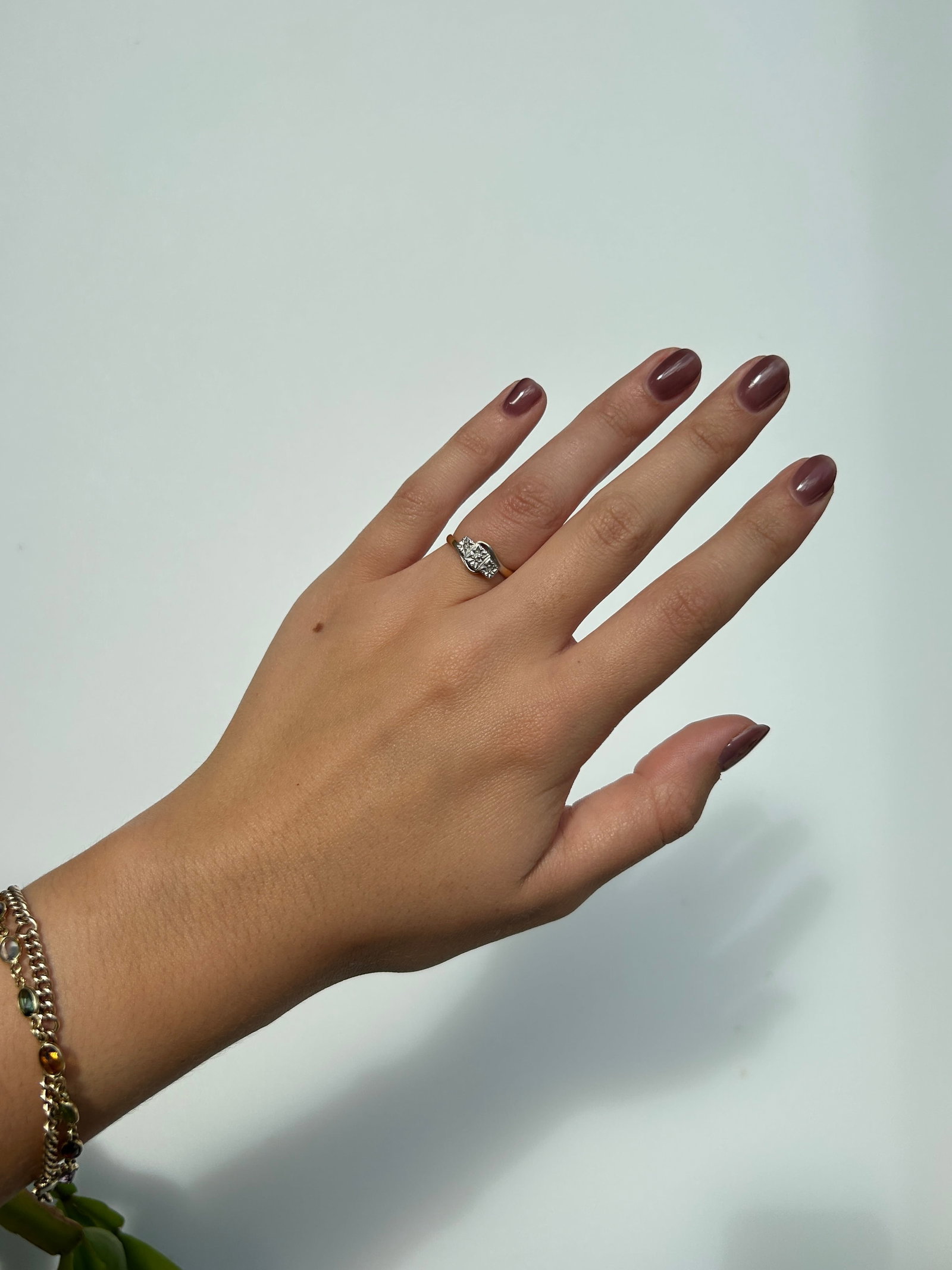 Antique 18ct Gold and Platinum Diamond 3 Stone Twist Ring - 8