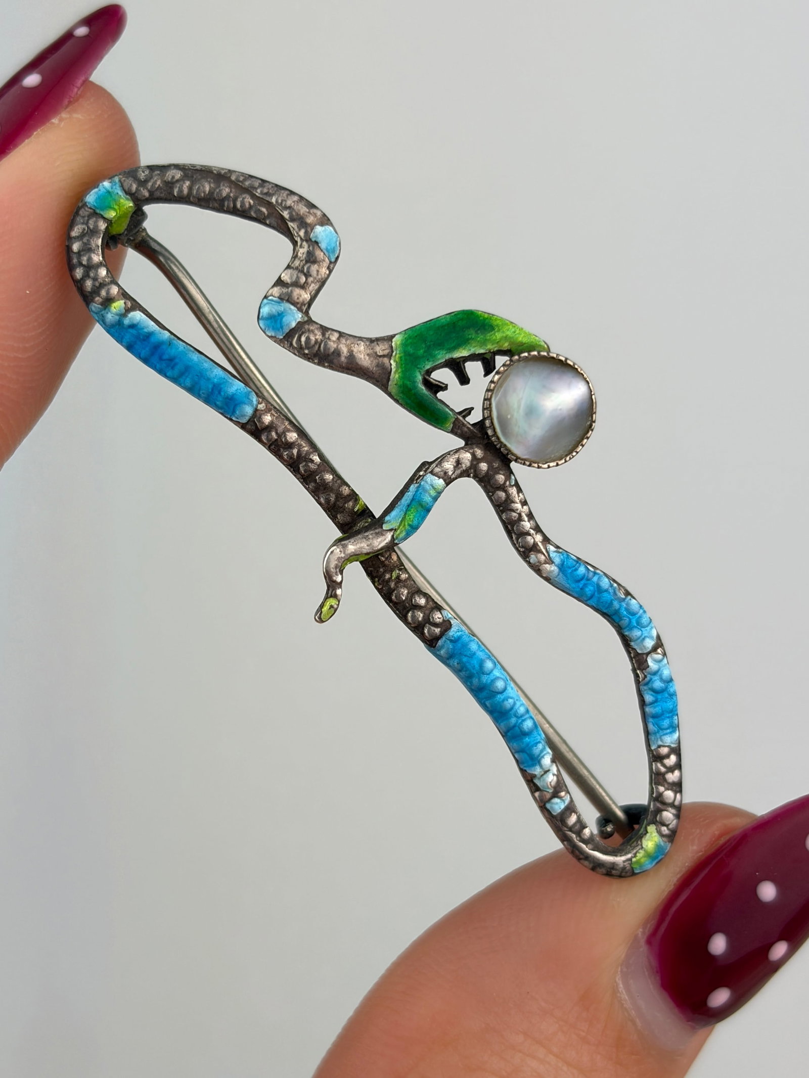 ANTIQUE ENAMEL LARGE SNAKE BUCKLE/ Brooch (1 of 5)