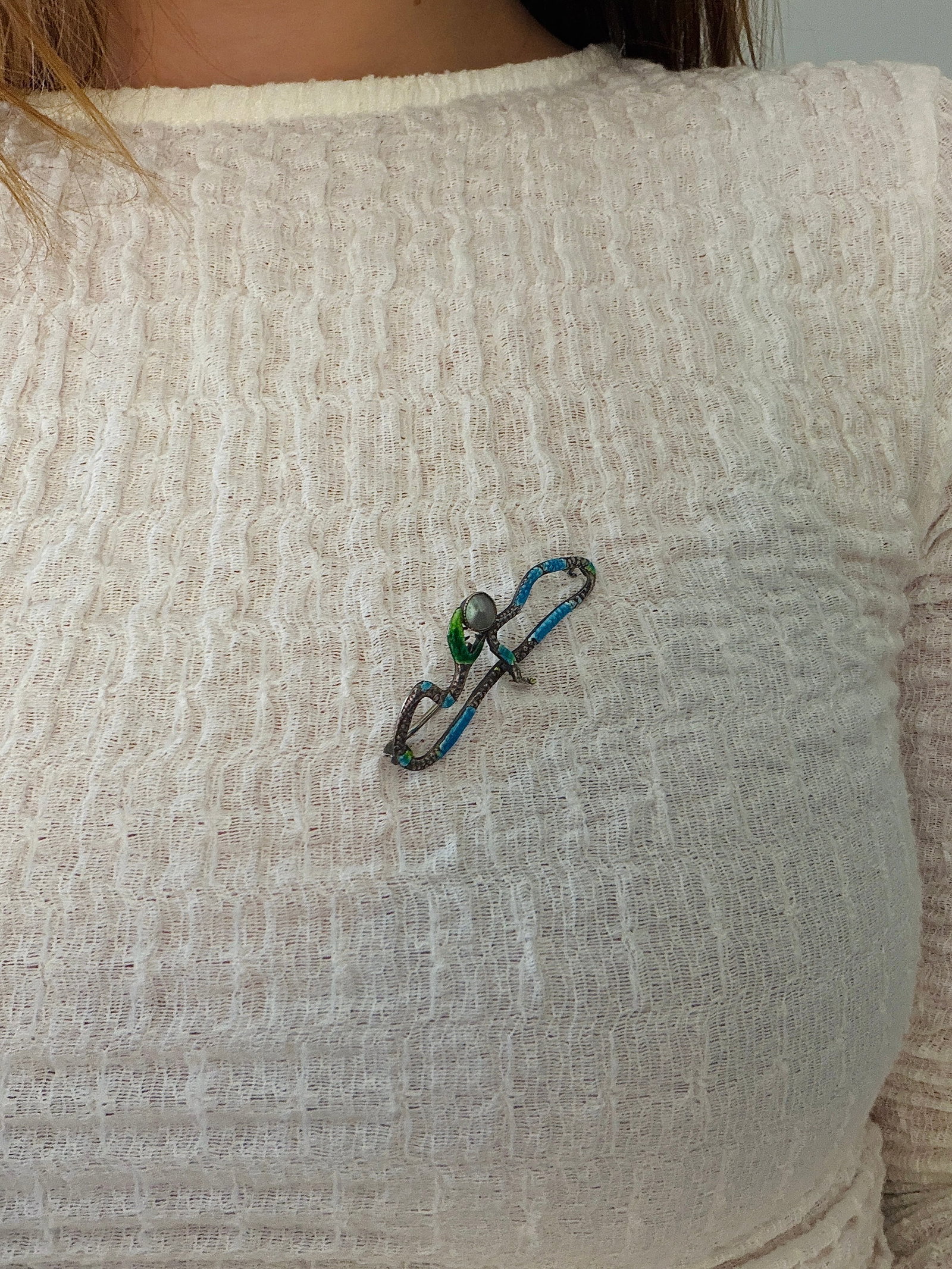 ANTIQUE ENAMEL LARGE SNAKE BUCKLE/ Brooch - 4