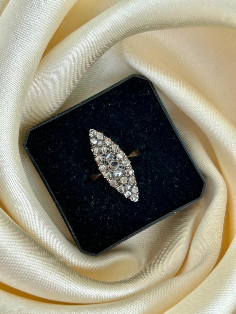 Large Gold Diamond Navette Ring - 3