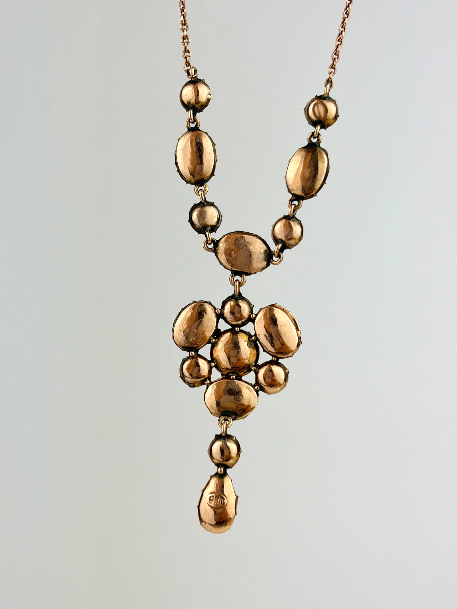 ANTQUE GEORGIAN 9CT GOLD FLAT CUT GARNET NECKLACE - 3