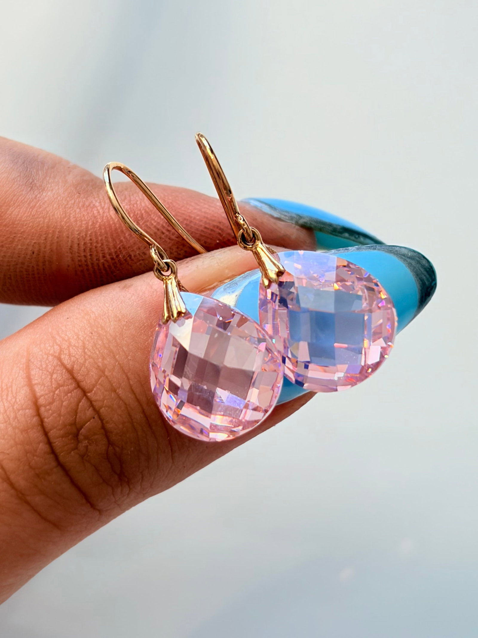 14CT GOLD PINK DROP EARRINGS - 2