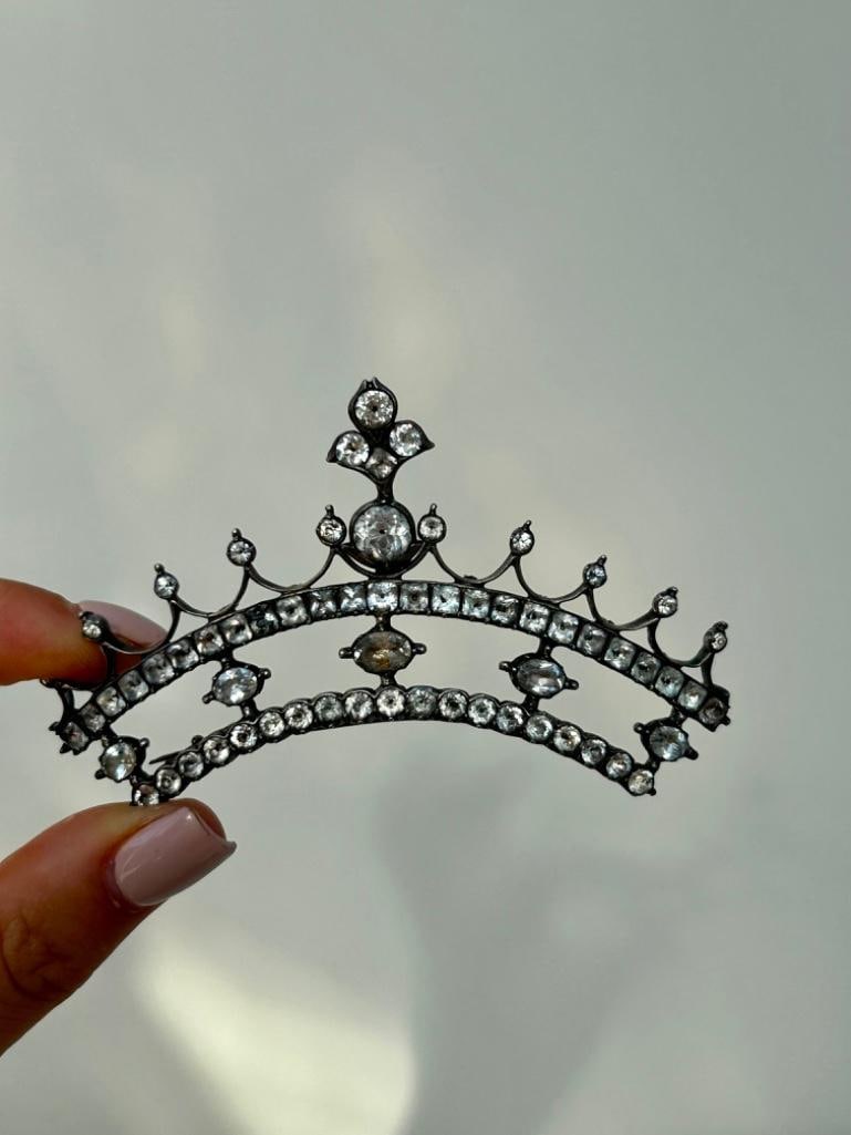 Georgian Era Black Dot Paste Large Silver Tiara Brooch (1 of 4)