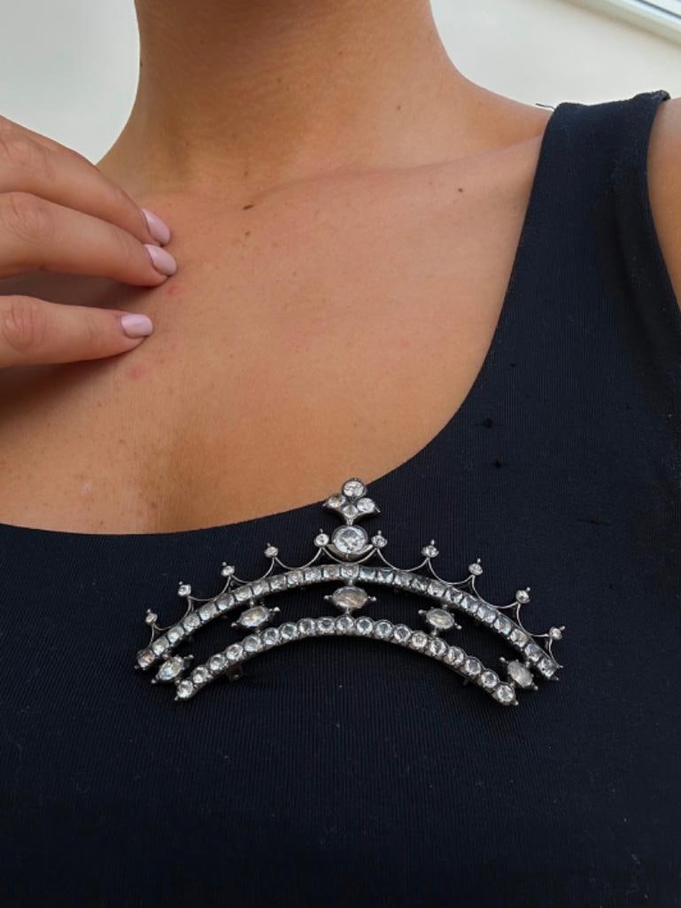 Georgian Era Black Dot Paste Large Silver Tiara Brooch - 2