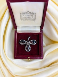 Antique Boxed Cabochon Garnet and Diamond Brooch in Silver and Gold (1 of 9)