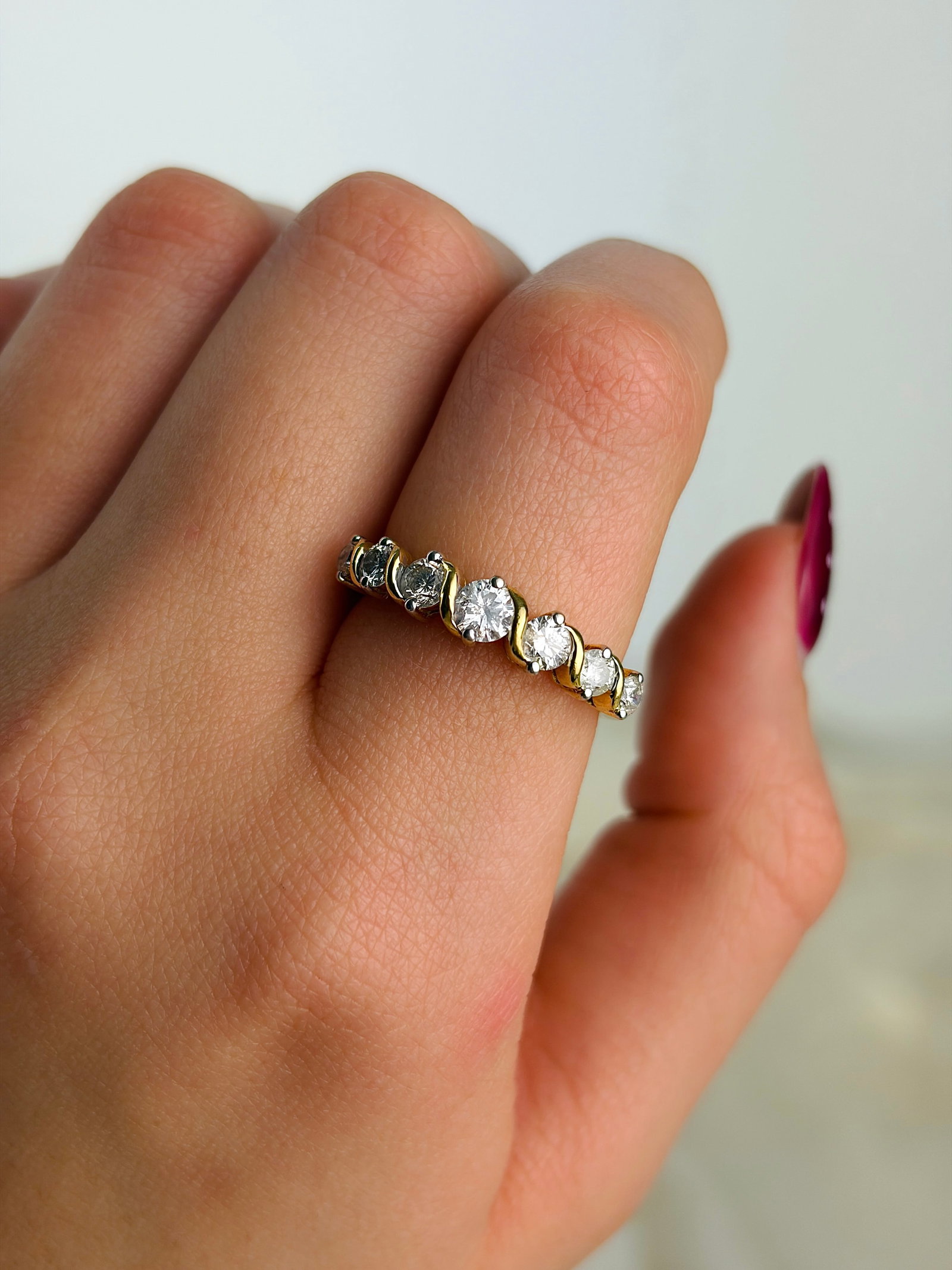 CHUNKY 1.06CT 18CT DIAMOND 7 STONE RING / HALF HOOP - 8