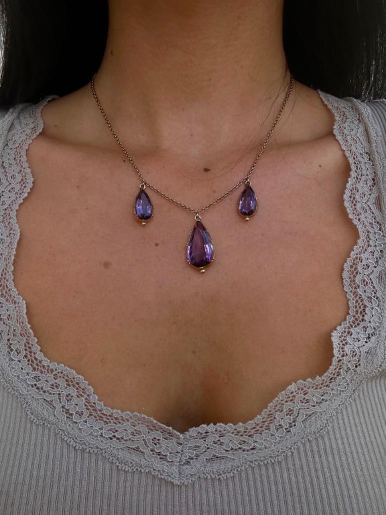 Antique Chunky Gold Amethyst Drop Necklace - 3