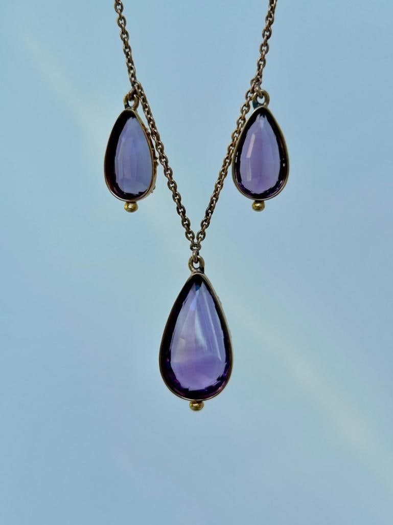 Antique Chunky Gold Amethyst Drop Necklace - 5