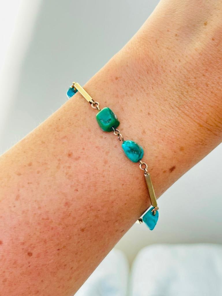 Chunky 9ct Gold and Turquoise Bracelet: Chunky 9ct Gold and Turquoise Bracelet gorgeous turquoise bracelet measurements length 19.5cm width 6mm weight 5g materials 9ct gold and