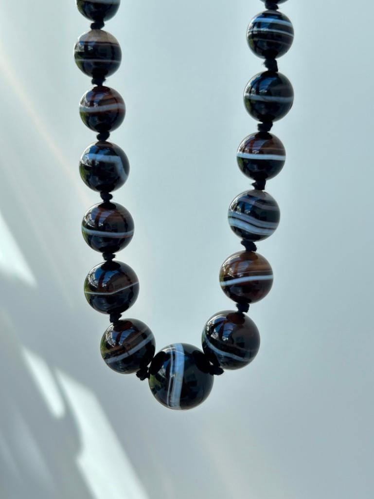 Large Antique Banded Agate Beaded Necklace (1 of 7)