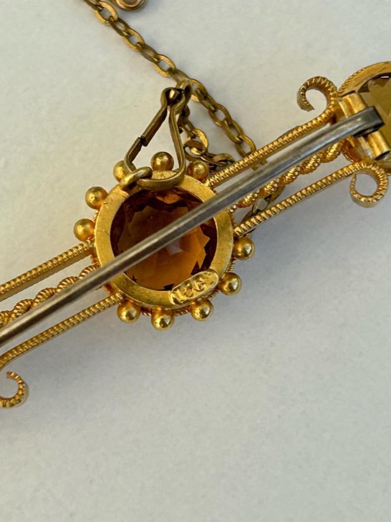 Antique 15ct Yellow Gold Citrine Bar Brooch - 4