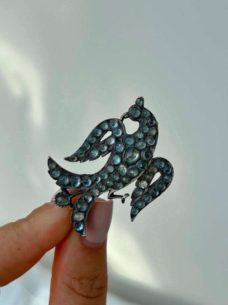 Large Antique Gold and Silver Paste Bird Brooch (1 of 4)