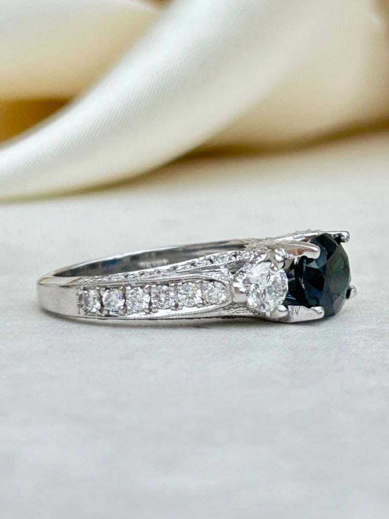 Outstanding 18ct White Gold Sapphire and Diamond, Diamond Encrusted Shank Ring - 3