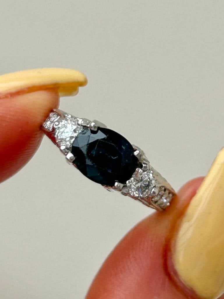 Outstanding 18ct White Gold Sapphire and Diamond, Diamond Encrusted Shank Ring - 5