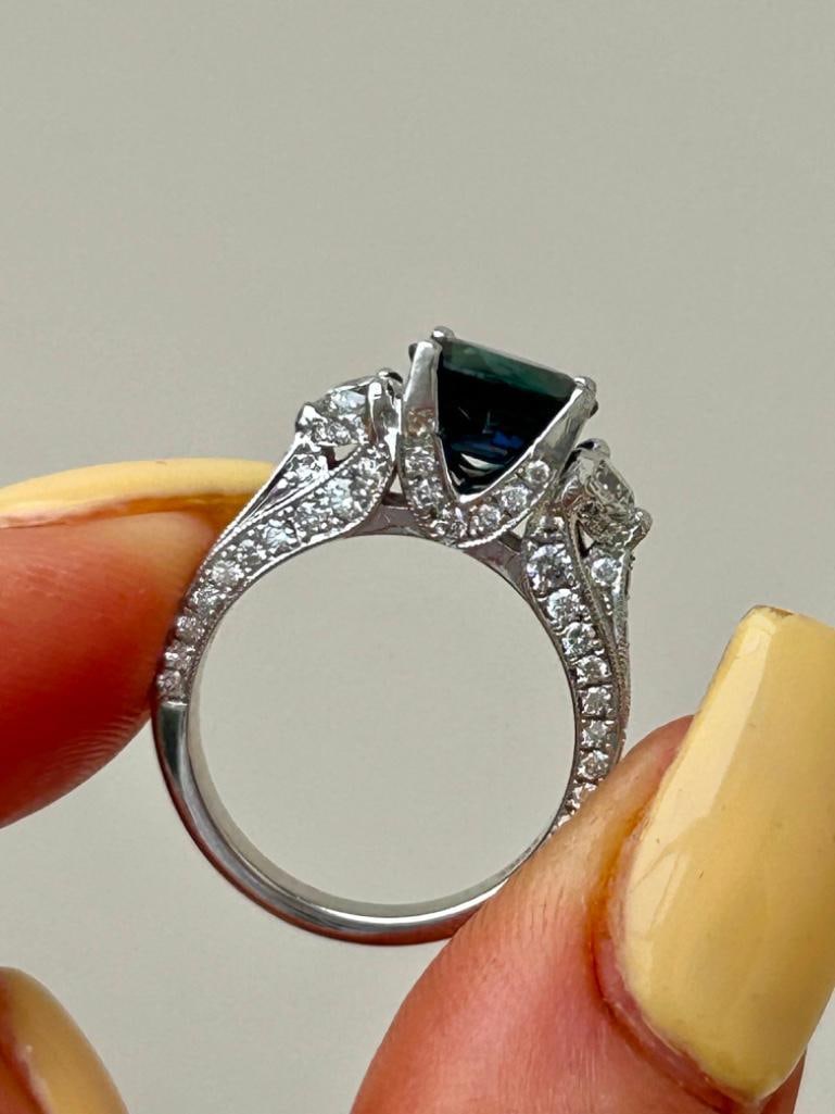 Outstanding 18ct White Gold Sapphire and Diamond, Diamond Encrusted Shank Ring - 6