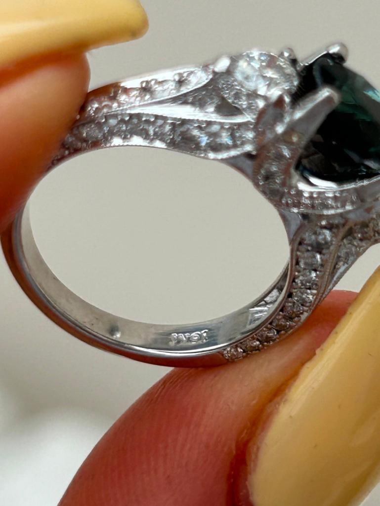 Outstanding 18ct White Gold Sapphire and Diamond, Diamond Encrusted Shank Ring - 8