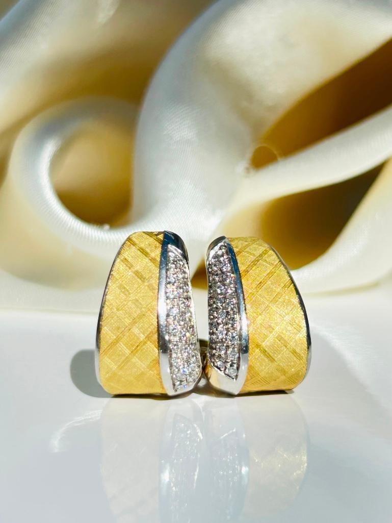 Chunky 18ct Yellow Gold and Diamond Earrings - 4