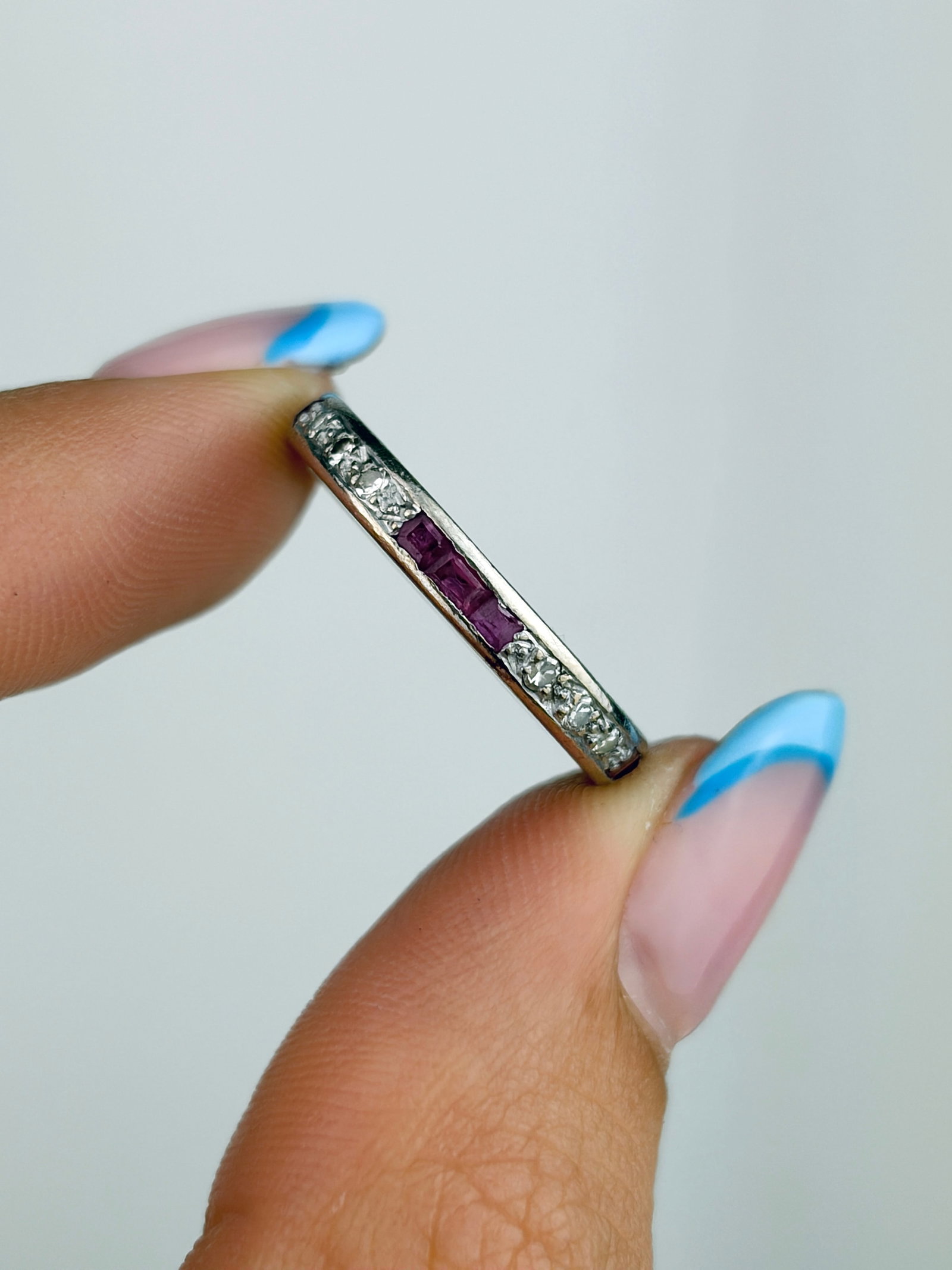 VINTAGE 18CT WHITE GOLD RUBY AND DIAMOND FULL ETERNITY RING - 4