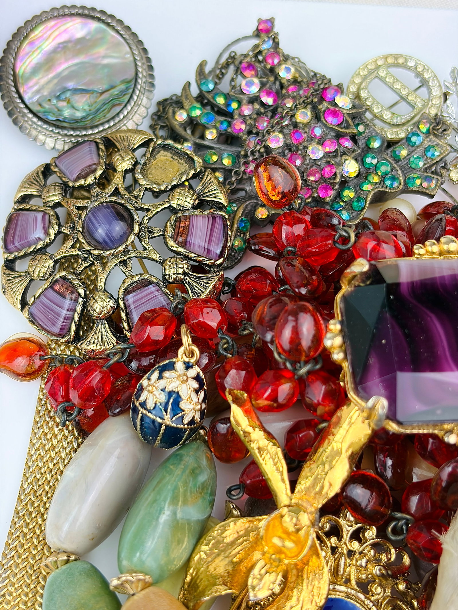 MIXED LOT WATCH, BEADED NECKLACES, BROOCHES ETC - 2