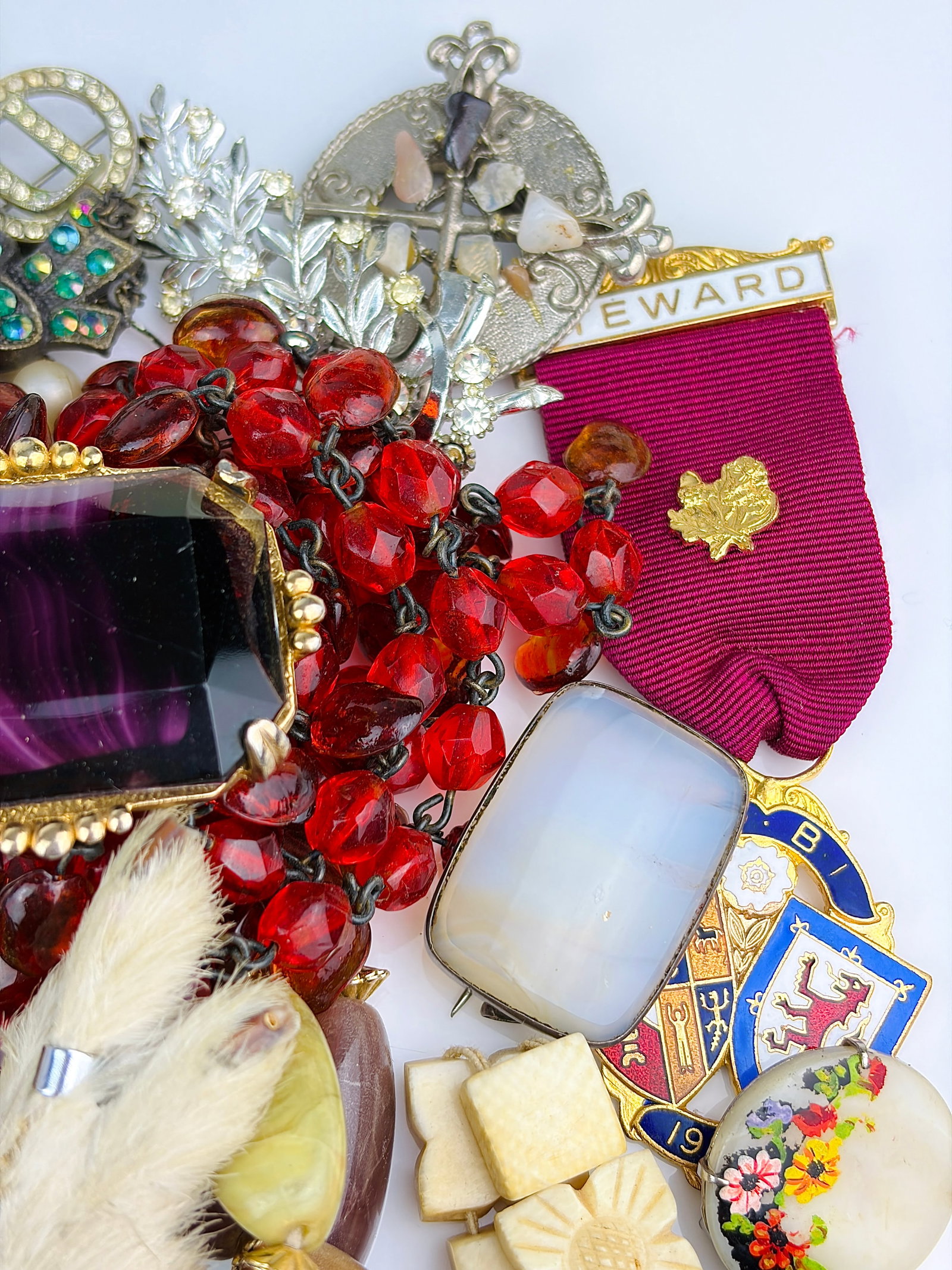 MIXED LOT WATCH, BEADED NECKLACES, BROOCHES ETC - 3