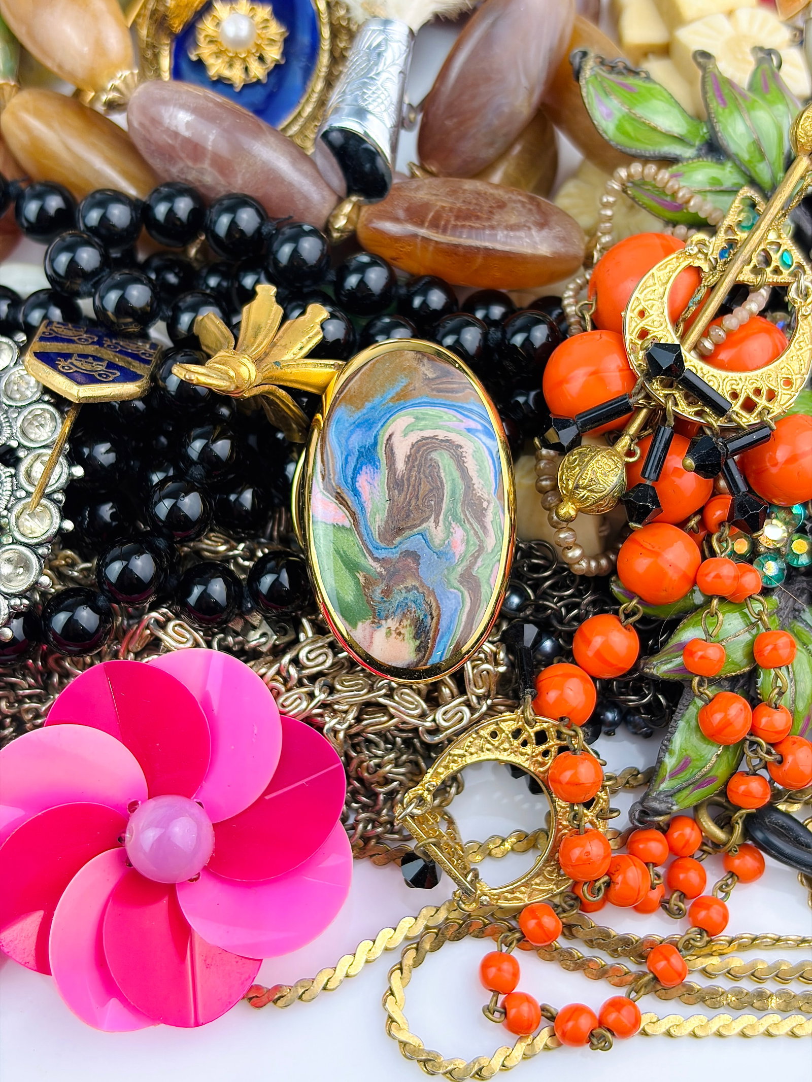 MIXED LOT WATCH, BEADED NECKLACES, BROOCHES ETC - 5