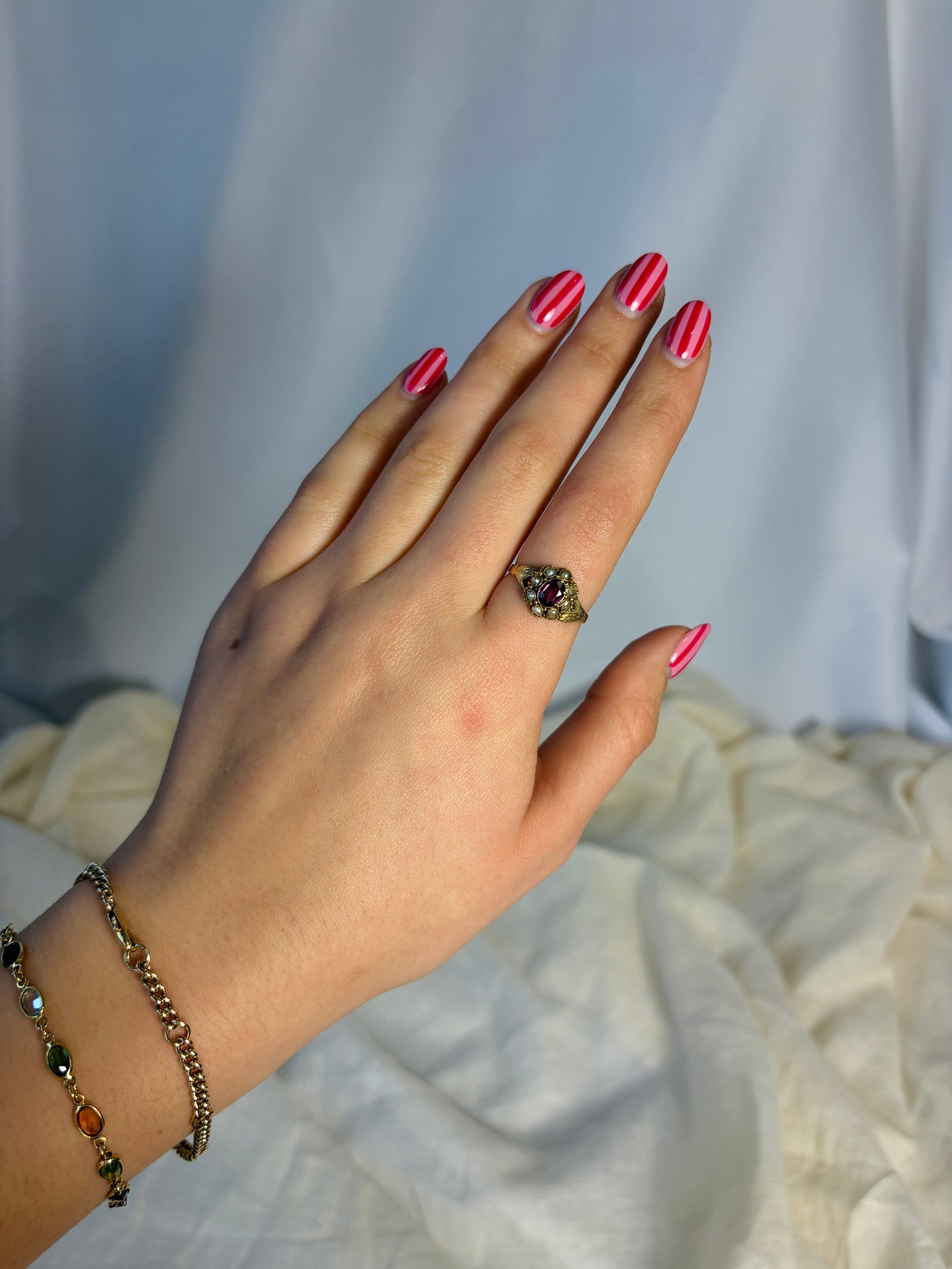 antique gemset and pearl cluster ring in gold - 9